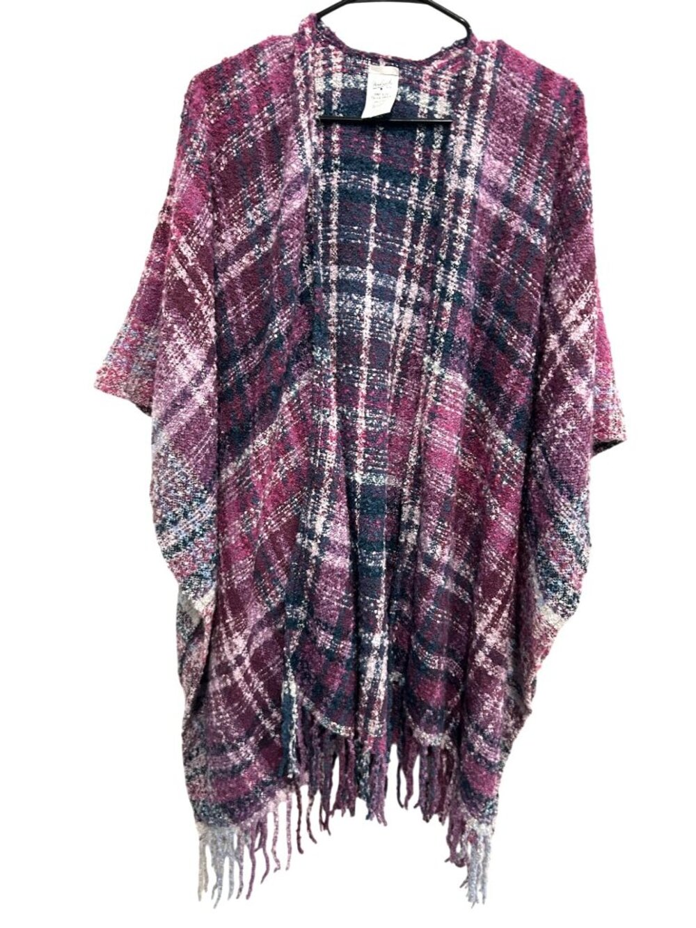 Woolrich One Size Pink Purple Plaid Fringe Poncho Wrap Forestcore Heritage Style